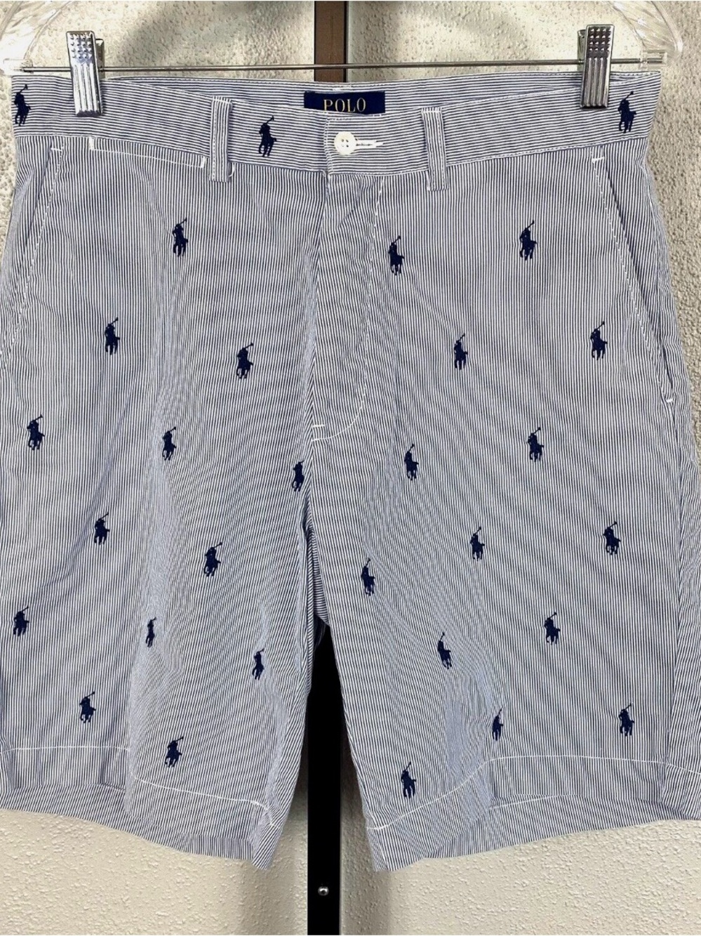 Polo by Ralph Lauren Navy Embroidered Pony Light Blue Pinstripe Men’s Shorts
